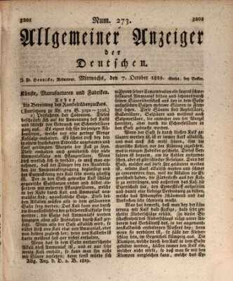 Allgemeiner Anzeiger der Deutschen Mittwoch 7. Oktober 1829