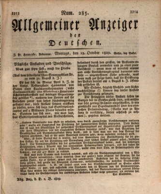 Allgemeiner Anzeiger der Deutschen Montag 19. Oktober 1829