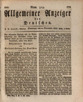 Allgemeiner Anzeiger der Deutschen Sonntag 22. November 1829