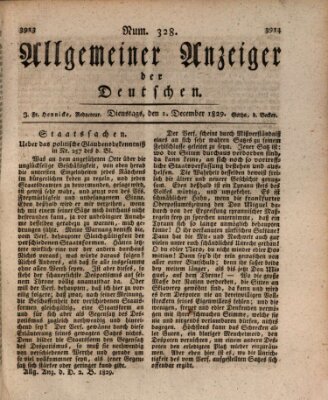 Allgemeiner Anzeiger der Deutschen Dienstag 1. Dezember 1829