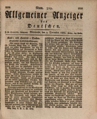 Allgemeiner Anzeiger der Deutschen Mittwoch 2. Dezember 1829