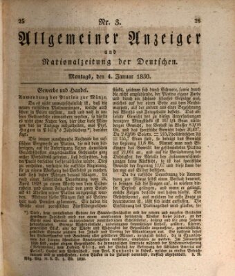 Allgemeiner Anzeiger und Nationalzeitung der Deutschen (Allgemeiner Anzeiger der Deutschen) Montag 4. Januar 1830