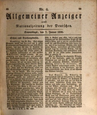 Allgemeiner Anzeiger und Nationalzeitung der Deutschen (Allgemeiner Anzeiger der Deutschen) Donnerstag 7. Januar 1830