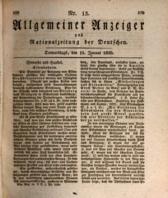 Allgemeiner Anzeiger und Nationalzeitung der Deutschen (Allgemeiner Anzeiger der Deutschen) Donnerstag 14. Januar 1830