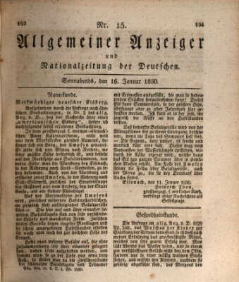 Allgemeiner Anzeiger und Nationalzeitung der Deutschen (Allgemeiner Anzeiger der Deutschen) Samstag 16. Januar 1830