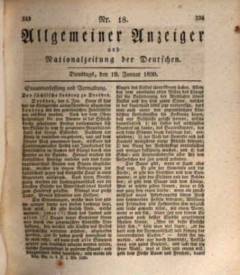 Allgemeiner Anzeiger und Nationalzeitung der Deutschen (Allgemeiner Anzeiger der Deutschen) Dienstag 19. Januar 1830