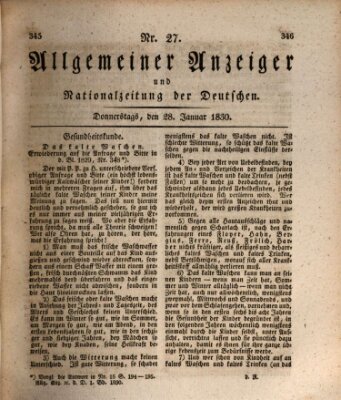 Allgemeiner Anzeiger und Nationalzeitung der Deutschen (Allgemeiner Anzeiger der Deutschen) Donnerstag 28. Januar 1830