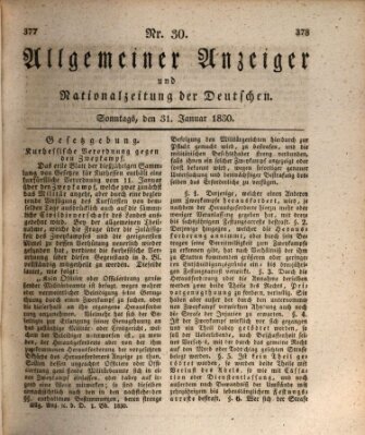 Allgemeiner Anzeiger und Nationalzeitung der Deutschen (Allgemeiner Anzeiger der Deutschen) Sonntag 31. Januar 1830