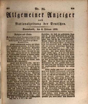 Allgemeiner Anzeiger und Nationalzeitung der Deutschen (Allgemeiner Anzeiger der Deutschen) Samstag 6. Februar 1830