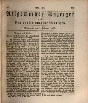 Allgemeiner Anzeiger und Nationalzeitung der Deutschen (Allgemeiner Anzeiger der Deutschen) Montag 8. Februar 1830