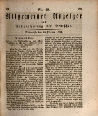 Allgemeiner Anzeiger und Nationalzeitung der Deutschen (Allgemeiner Anzeiger der Deutschen) Mittwoch 10. Februar 1830