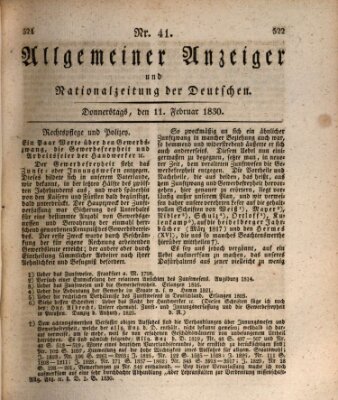 Allgemeiner Anzeiger und Nationalzeitung der Deutschen (Allgemeiner Anzeiger der Deutschen) Donnerstag 11. Februar 1830