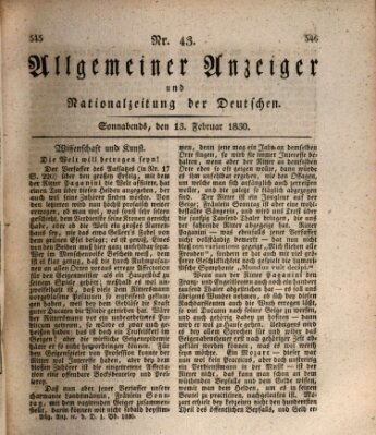 Allgemeiner Anzeiger und Nationalzeitung der Deutschen (Allgemeiner Anzeiger der Deutschen) Samstag 13. Februar 1830