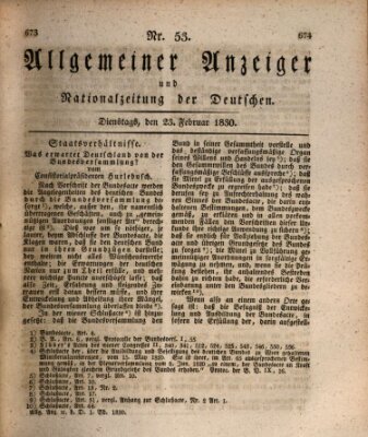 Allgemeiner Anzeiger und Nationalzeitung der Deutschen (Allgemeiner Anzeiger der Deutschen) Dienstag 23. Februar 1830