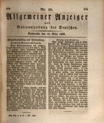 Allgemeiner Anzeiger und Nationalzeitung der Deutschen (Allgemeiner Anzeiger der Deutschen) Mittwoch 10. März 1830