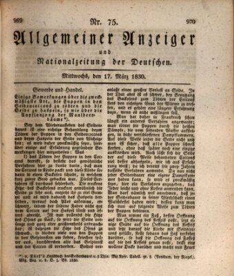 Allgemeiner Anzeiger und Nationalzeitung der Deutschen (Allgemeiner Anzeiger der Deutschen) Mittwoch 17. März 1830