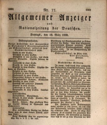 Allgemeiner Anzeiger und Nationalzeitung der Deutschen (Allgemeiner Anzeiger der Deutschen) Freitag 19. März 1830