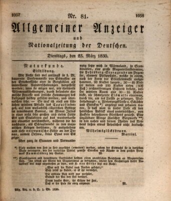 Allgemeiner Anzeiger und Nationalzeitung der Deutschen (Allgemeiner Anzeiger der Deutschen) Dienstag 23. März 1830