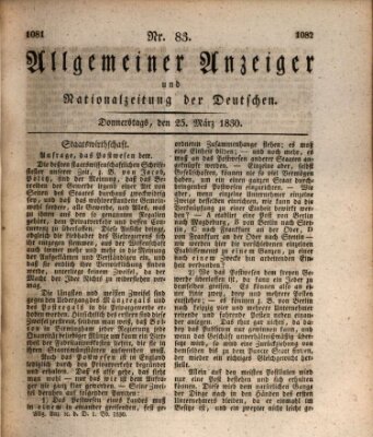 Allgemeiner Anzeiger und Nationalzeitung der Deutschen (Allgemeiner Anzeiger der Deutschen) Donnerstag 25. März 1830