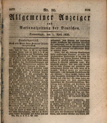 Allgemeiner Anzeiger und Nationalzeitung der Deutschen (Allgemeiner Anzeiger der Deutschen) Donnerstag 1. April 1830