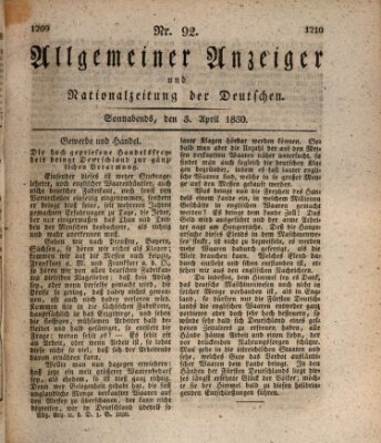 Allgemeiner Anzeiger und Nationalzeitung der Deutschen (Allgemeiner Anzeiger der Deutschen) Samstag 3. April 1830