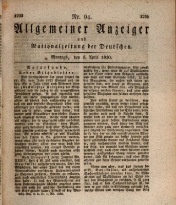 Allgemeiner Anzeiger und Nationalzeitung der Deutschen (Allgemeiner Anzeiger der Deutschen) Montag 5. April 1830