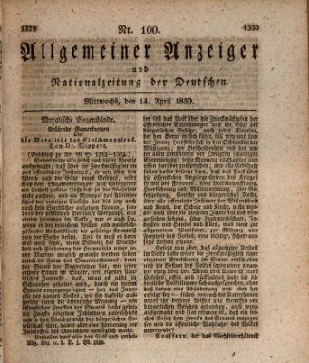 Allgemeiner Anzeiger und Nationalzeitung der Deutschen (Allgemeiner Anzeiger der Deutschen) Mittwoch 14. April 1830