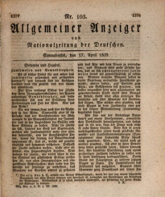 Allgemeiner Anzeiger und Nationalzeitung der Deutschen (Allgemeiner Anzeiger der Deutschen) Samstag 17. April 1830