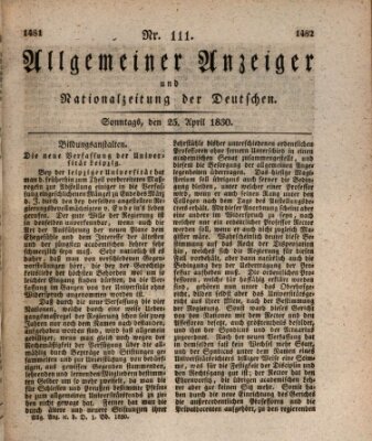 Allgemeiner Anzeiger und Nationalzeitung der Deutschen (Allgemeiner Anzeiger der Deutschen) Sonntag 25. April 1830