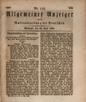 Allgemeiner Anzeiger und Nationalzeitung der Deutschen (Allgemeiner Anzeiger der Deutschen) Montag 26. April 1830