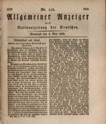 Allgemeiner Anzeiger und Nationalzeitung der Deutschen (Allgemeiner Anzeiger der Deutschen) Sonntag 2. Mai 1830