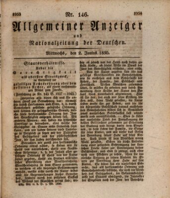 Allgemeiner Anzeiger und Nationalzeitung der Deutschen (Allgemeiner Anzeiger der Deutschen) Mittwoch 2. Juni 1830