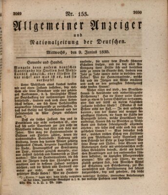 Allgemeiner Anzeiger und Nationalzeitung der Deutschen (Allgemeiner Anzeiger der Deutschen) Mittwoch 9. Juni 1830