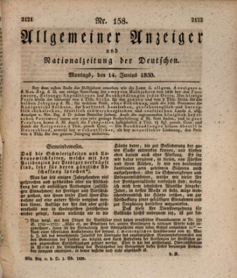 Allgemeiner Anzeiger und Nationalzeitung der Deutschen (Allgemeiner Anzeiger der Deutschen) Montag 14. Juni 1830