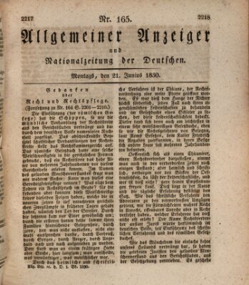 Allgemeiner Anzeiger und Nationalzeitung der Deutschen (Allgemeiner Anzeiger der Deutschen) Montag 21. Juni 1830