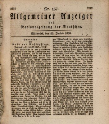 Allgemeiner Anzeiger und Nationalzeitung der Deutschen (Allgemeiner Anzeiger der Deutschen) Mittwoch 23. Juni 1830