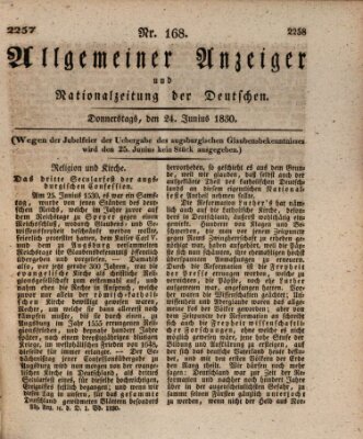 Allgemeiner Anzeiger und Nationalzeitung der Deutschen (Allgemeiner Anzeiger der Deutschen) Donnerstag 24. Juni 1830