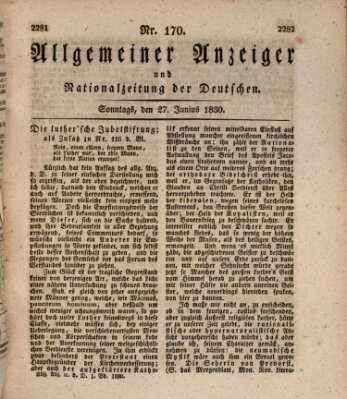 Allgemeiner Anzeiger und Nationalzeitung der Deutschen (Allgemeiner Anzeiger der Deutschen) Sonntag 27. Juni 1830