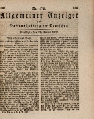 Allgemeiner Anzeiger und Nationalzeitung der Deutschen (Allgemeiner Anzeiger der Deutschen) Dienstag 29. Juni 1830