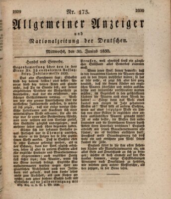 Allgemeiner Anzeiger und Nationalzeitung der Deutschen (Allgemeiner Anzeiger der Deutschen) Mittwoch 30. Juni 1830