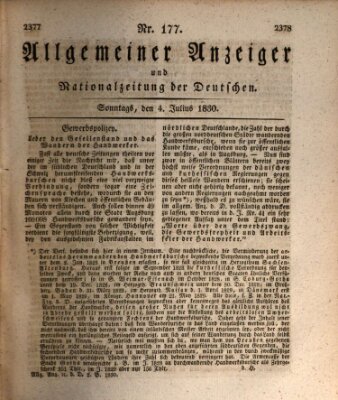 Allgemeiner Anzeiger und Nationalzeitung der Deutschen (Allgemeiner Anzeiger der Deutschen) Sonntag 4. Juli 1830