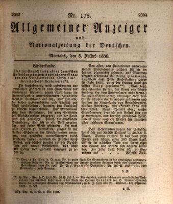 Allgemeiner Anzeiger und Nationalzeitung der Deutschen (Allgemeiner Anzeiger der Deutschen) Montag 5. Juli 1830