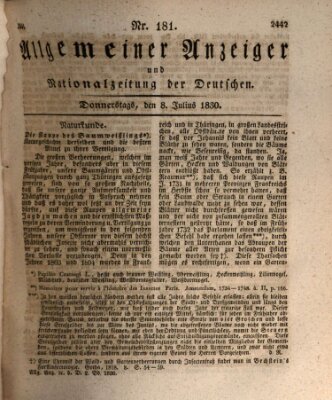 Allgemeiner Anzeiger und Nationalzeitung der Deutschen (Allgemeiner Anzeiger der Deutschen) Donnerstag 8. Juli 1830