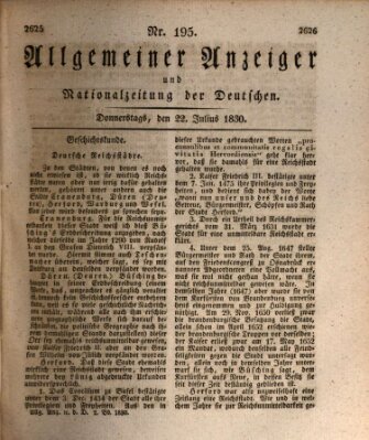 Allgemeiner Anzeiger und Nationalzeitung der Deutschen (Allgemeiner Anzeiger der Deutschen) Donnerstag 22. Juli 1830