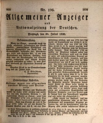 Allgemeiner Anzeiger und Nationalzeitung der Deutschen (Allgemeiner Anzeiger der Deutschen) Freitag 23. Juli 1830