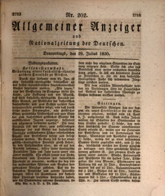 Allgemeiner Anzeiger und Nationalzeitung der Deutschen (Allgemeiner Anzeiger der Deutschen) Donnerstag 29. Juli 1830