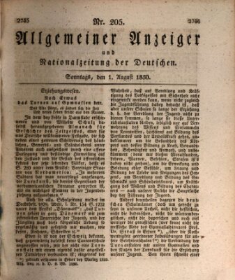 Allgemeiner Anzeiger und Nationalzeitung der Deutschen (Allgemeiner Anzeiger der Deutschen) Sonntag 1. August 1830