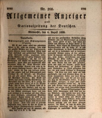 Allgemeiner Anzeiger und Nationalzeitung der Deutschen (Allgemeiner Anzeiger der Deutschen) Mittwoch 4. August 1830