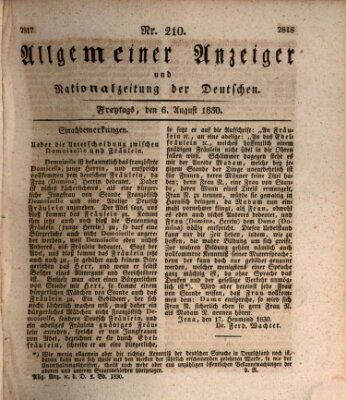 Allgemeiner Anzeiger und Nationalzeitung der Deutschen (Allgemeiner Anzeiger der Deutschen) Freitag 6. August 1830