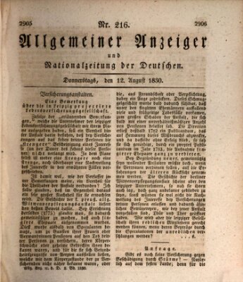 Allgemeiner Anzeiger und Nationalzeitung der Deutschen (Allgemeiner Anzeiger der Deutschen) Donnerstag 12. August 1830